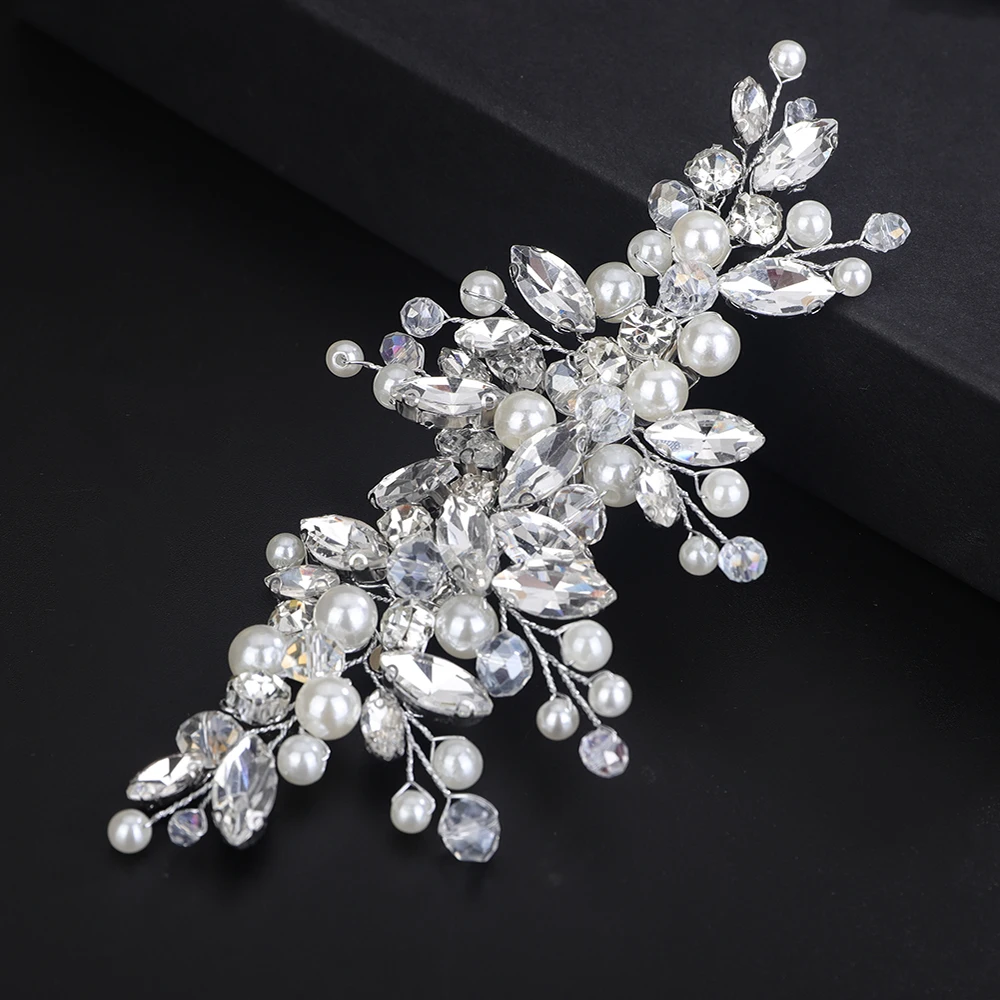 Bridal Hair Accessories Hair Accessories Women Rhinestone Pearl Bridal Hair Clips Silver Crystal Wedding Hair Piece Accessories Bride Headwear Jewelry Bridesmaid Tiaras