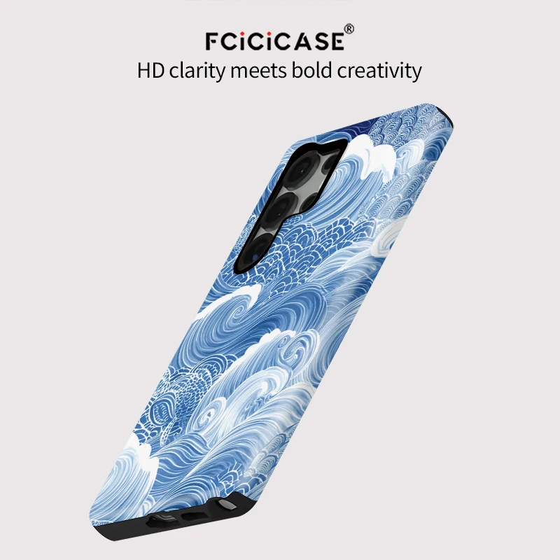 Sea Wave Print Shockproof Dual Layer Matte Acrylic Phone Case