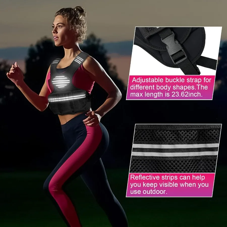 Adjustable Weighted Vest for Women, Weighted Vests with Reflective Strip and Large Pocket for Strength Training for Men & Women