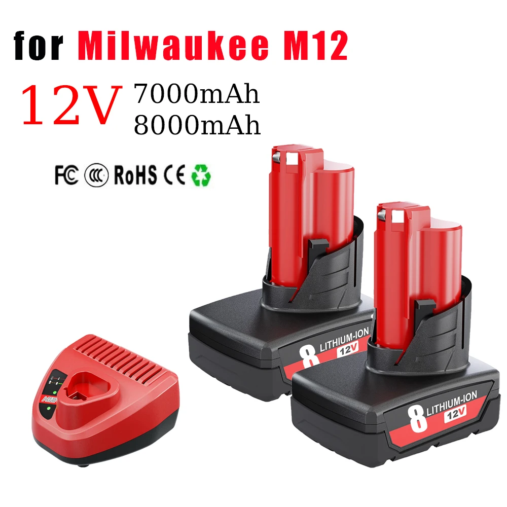 Per Batteria Milwaukee M12 12V 7.0Ah/8.0Ah Batterie Di Ricambio Per Milwaukee M12 48-11-2401 48-11-2402 48-11-2411