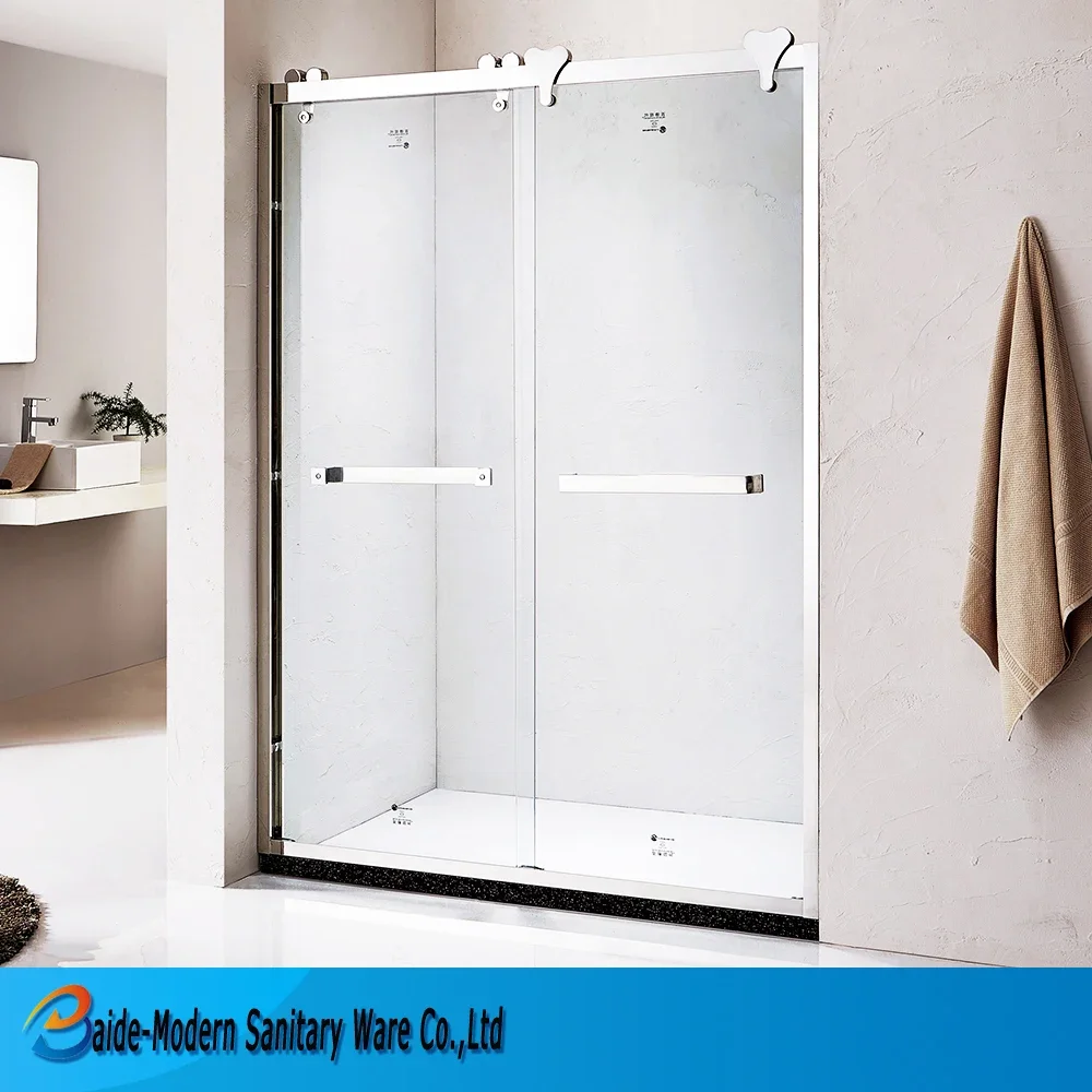 Freestanding Rectangular Stainless Steel Frames Sliding Track Bathroom Waterproof Glass Shower Room With Sliding Door