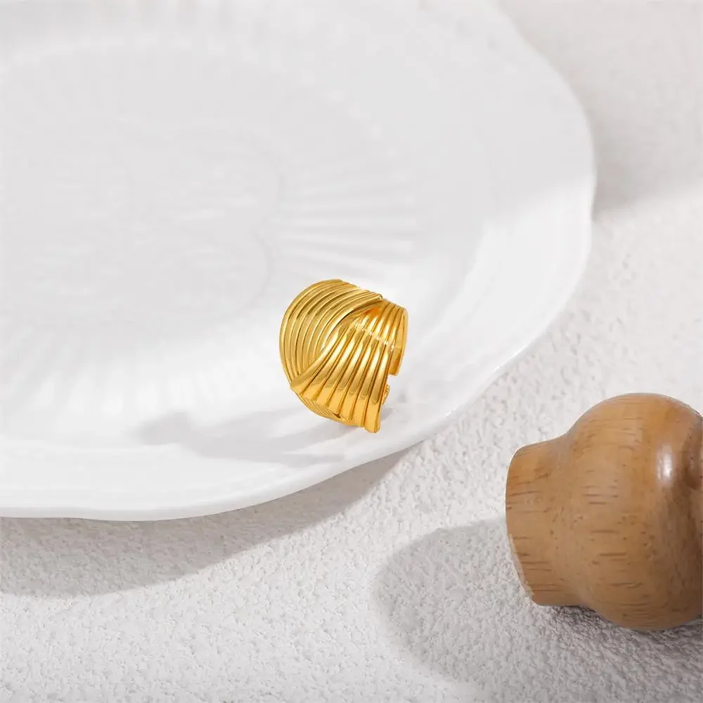 Vintage Wide Striped Textured Knot Rings Polished Anti Allergic Metal Irregular Finger Ring Aestethic Waterproof Jewelry Anillos