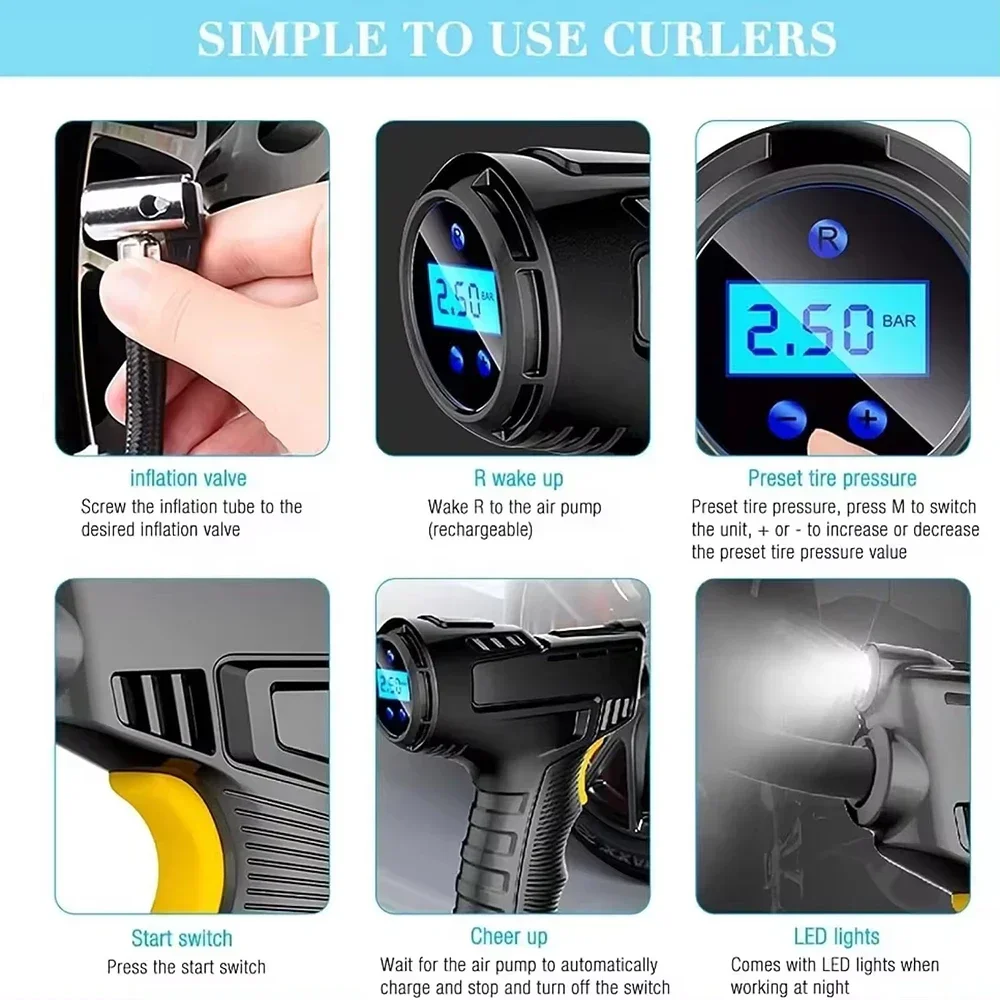120W Car Air Pump Wireless/Wired Electric Inflatable Pump Portable Air Tire Inflator Digital for Motorcycle Bicycle Balls
