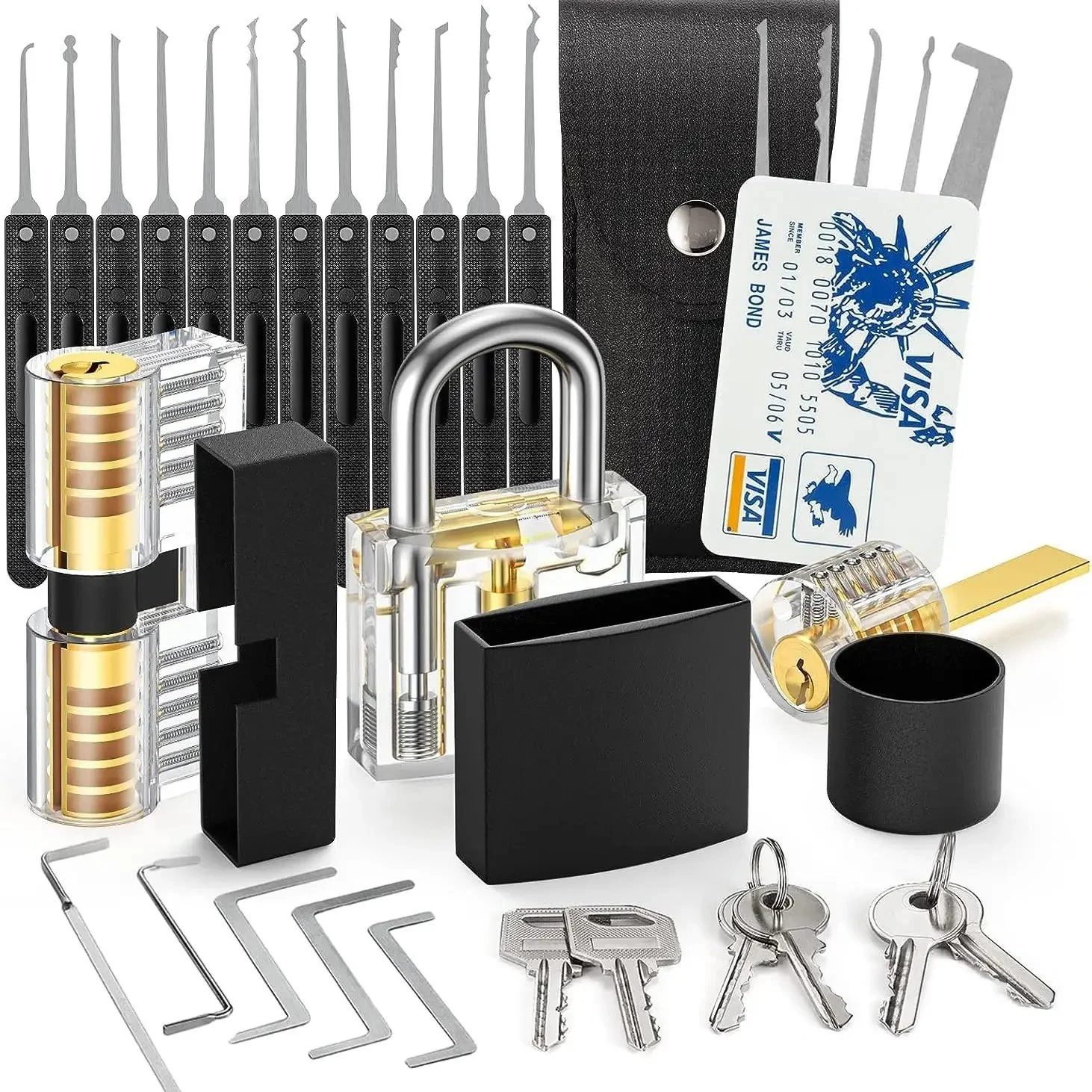 36pcs Lock Picking Set Transparent Locksmith Tools Multifunctional Training Lock Set Padlock Steel Hand Tools Hardware Tools