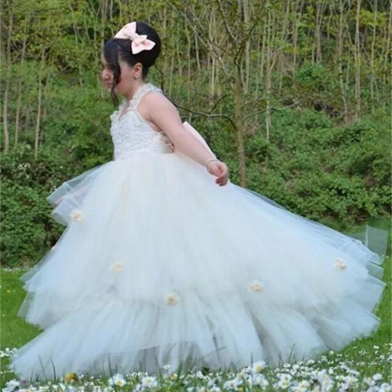 

Kids Flower Girls Dresses For Weddings Lace Floor Length Tulle Puffy Party Prom Gown First Communion Piano Playing A Dream Gift