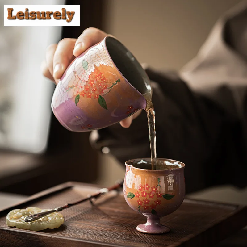 140ml Hand Drawn Small Flower Tea Pitcher Pour Tea Cha Hai Dispenser Justice Cup Oolong Tea Fair Mug Tea Ceremony Supplies Gift
