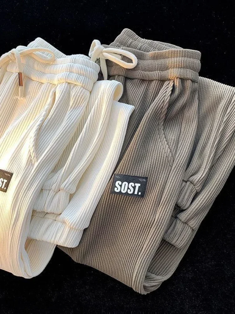 Autumn Winter Corduroy Leggings Trousers for Men Women Casual Lovers Versatile High Street Trend Oversize Preppy Sports Pants