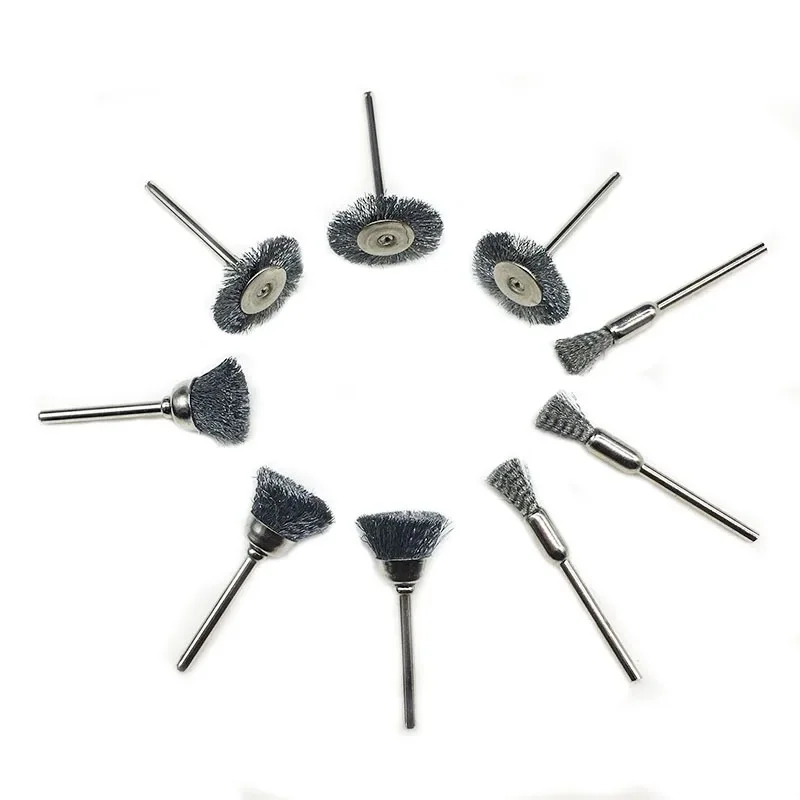 9Pcs Steel Wire Brass Brush Brushes Rotary Tool Electric For Dremel Drill Polishing Grinding Wheel T-shaped Brush Accessories 2