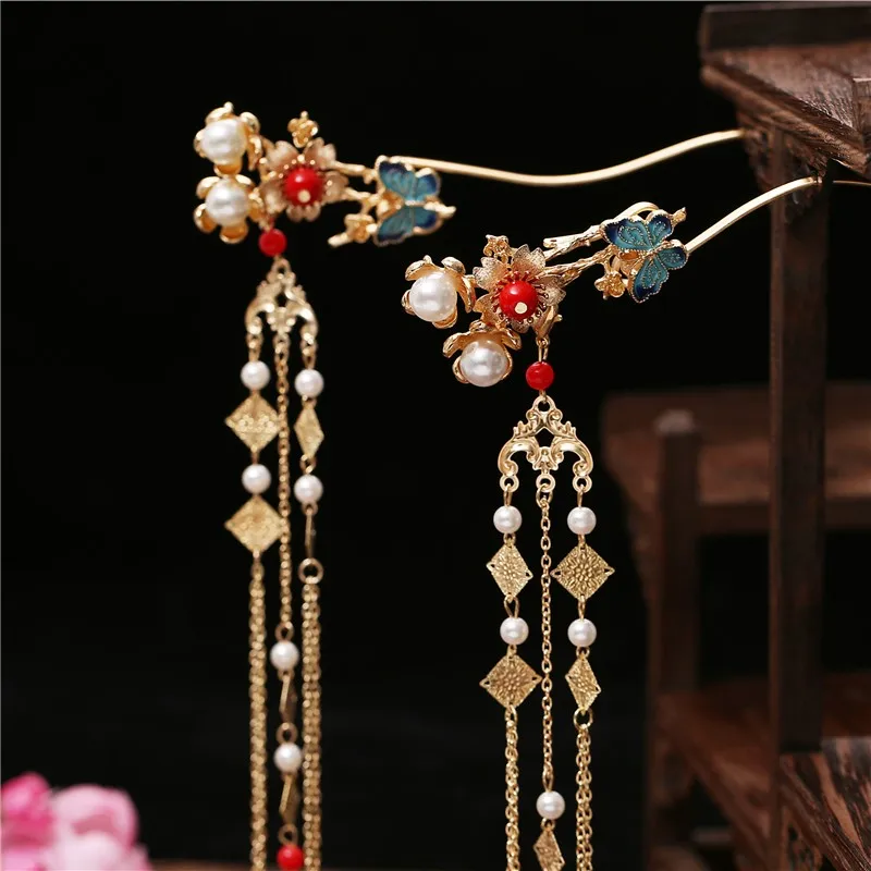 

Ancient Hanfu Hairpins Women Headdresses Antique Hairpins Super Fairy Steps Shaking Tassels Hairpins