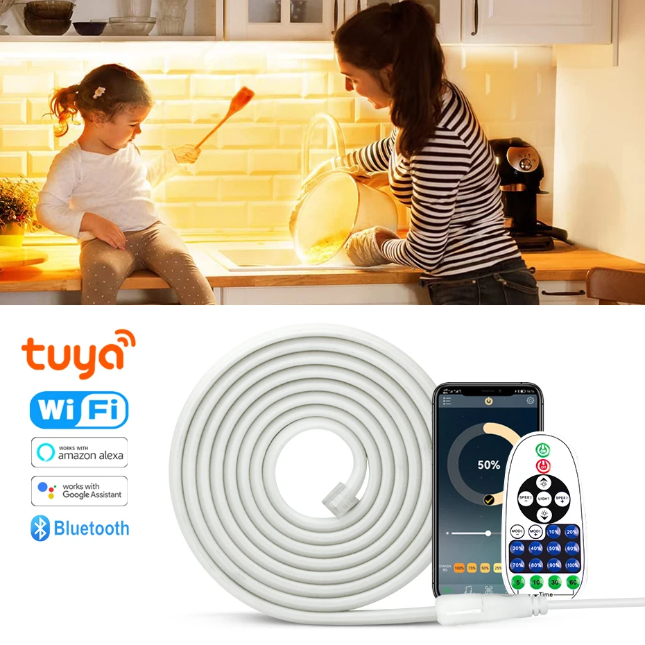 

Лампы Tuya WIFI или Bluetooth 220V COB Led с 20M 30M 50M 288LED / m Умные водонепроницаемые лампы COB