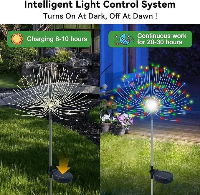 Solar Outdoor Firework Lights 200 LED Waterproof 2 Modes Decorative for Party Garden Footpath