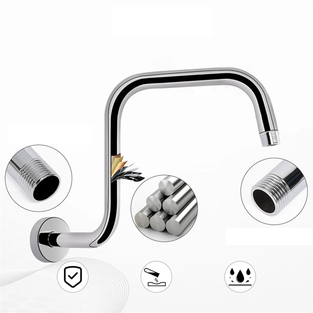 Bras D'extension De Douche Noir 20cm - Support Pour Pommeau De Douche Pluie - Acier Inoxydable, Fixation Murale G1/2