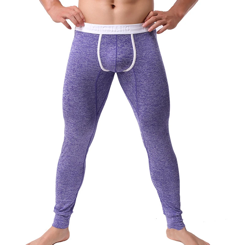 MensWinterLeggingsSolidColorElasticThermalSkinnyTightsCotton