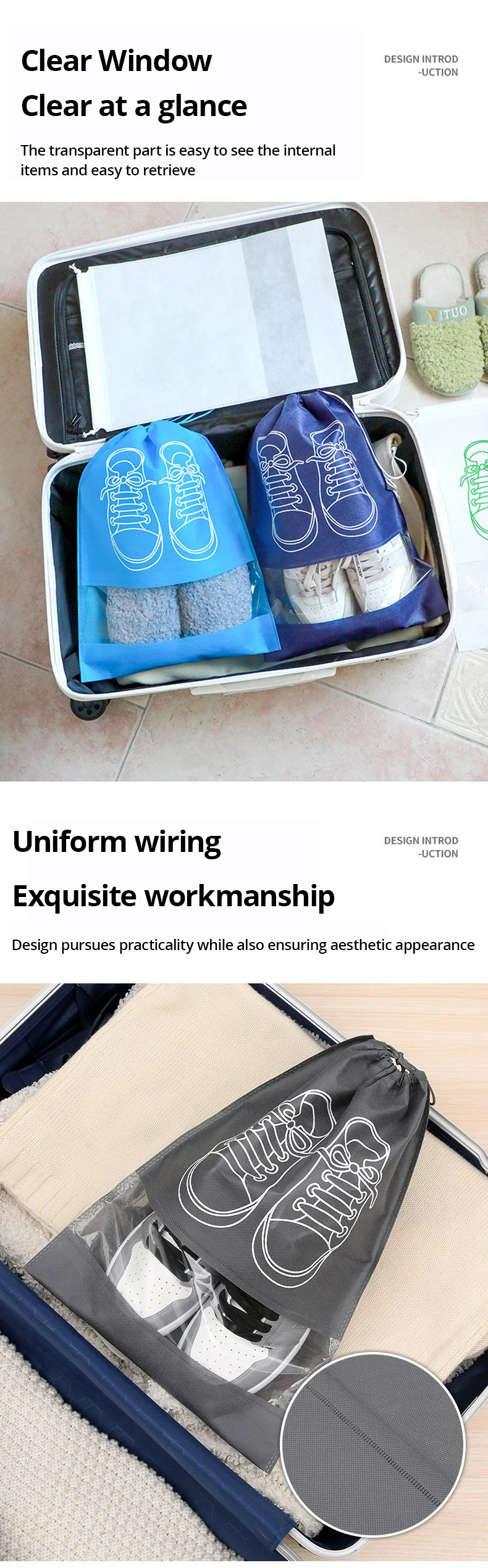 5 teile/satz Schuh Lagerung Tasche Mit Verdickt Vlies Stoff Strap Mund Große Kapazität Reise Wasserdichte Schuh Tasche Feuchtigkeitsbeständig – Detail 4