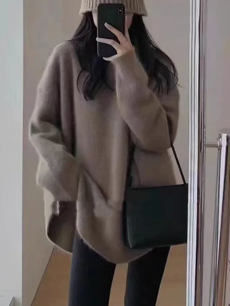 New Fashion Pullovers Knitted Long Sleeve Women Sweater Casual Loose O Neck Solid Color Women's Loose Top