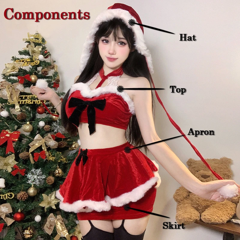 Sexy Sweet Christmas Outfit Santa Claus Cosplay Costume Xmas Party Performance Photoshooting Pure Desire Tempting Uniform