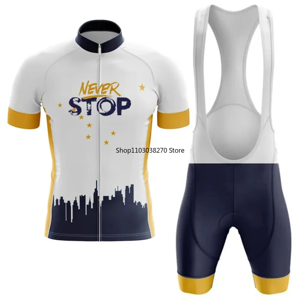 

Never Stop Cycling Set Bib Shorts Bike Jersey Bicycle Shirt Short Sleeve Clothes Cycle Downhill MTB Mountain Suit