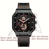 Montre carrée de luxe à grand cadran pour hommes, bracelet en cuir PU décontracté, montres de sport pour hommes 6