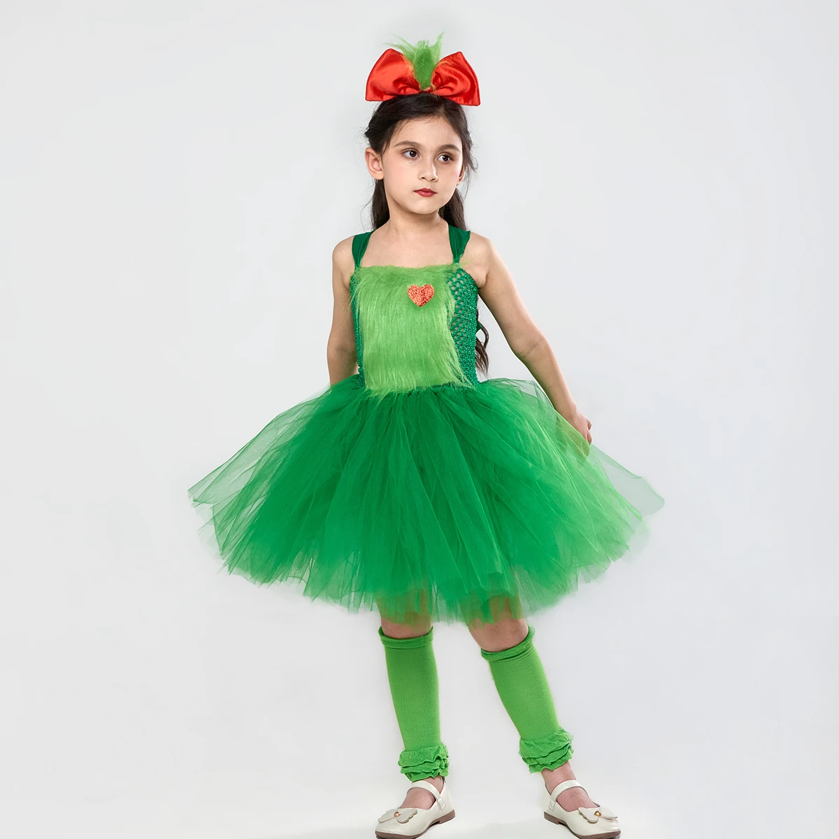 Green Furry Monster Grinch Girls Tutu Dress Con Fascia Kids Christmas Party Princess Dresses Xmas Carnival Cosplay Costume
