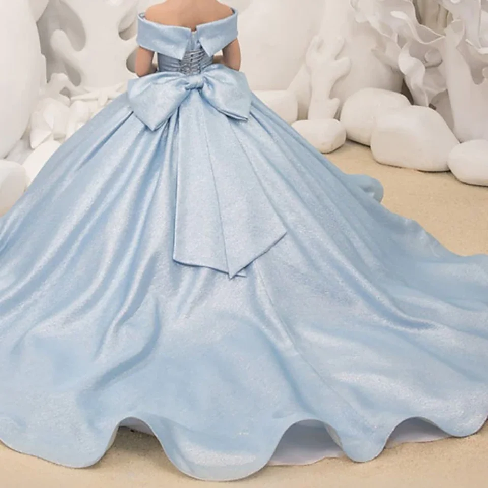 Flower Girl Dresses Off Shoulder Long Flower Girl Dresses Satin Ball Gown for Kids Party