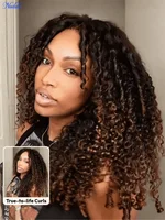 Perruque sans colle Nadula Bye Bye Knots en cheveux humains bouclés birmans avec pointes à boucles au doigt, brun châtain, dentelle pré-coupée 7x5 avec cordon de serrage 1