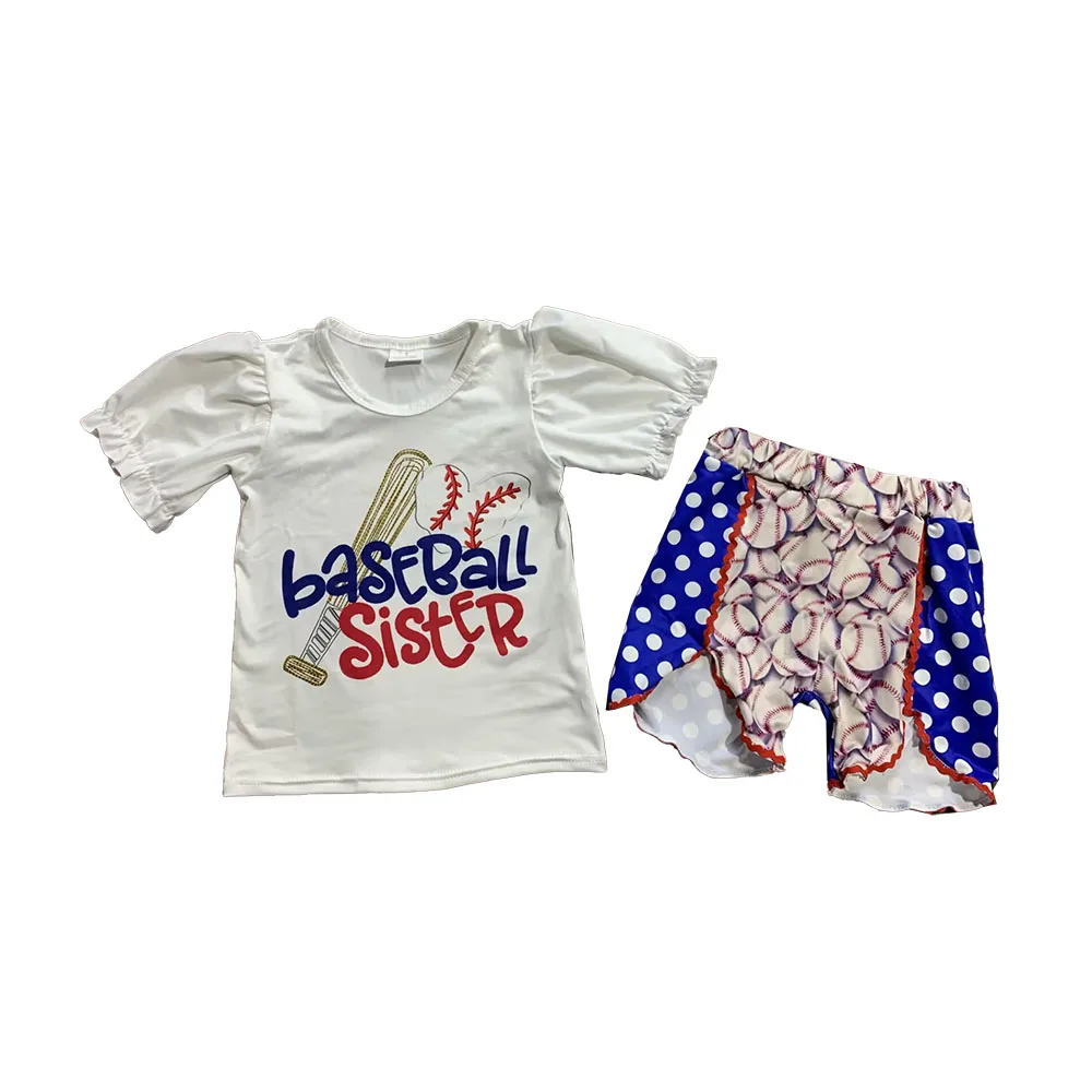 

Wholesale Children 4th Of July Clothes Short Sleeves Top Baseball Bell Bottom Pants Toddler Girls Sets