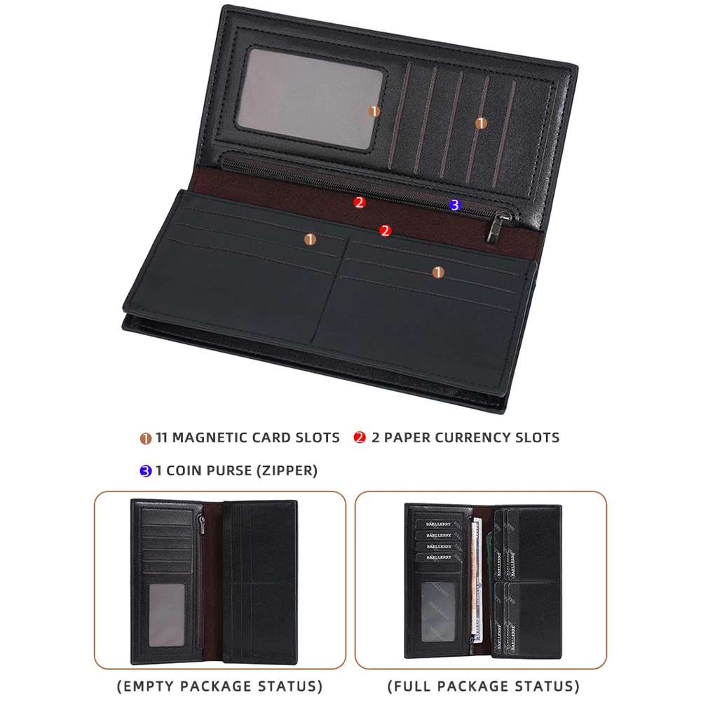 1Pcs/Baellerry Men's Crocodile Pattern Long Wallet, Large Capacity, Multiple Card Slots, Bill and Coin Storage Wallet with Zipper Coin Pocket