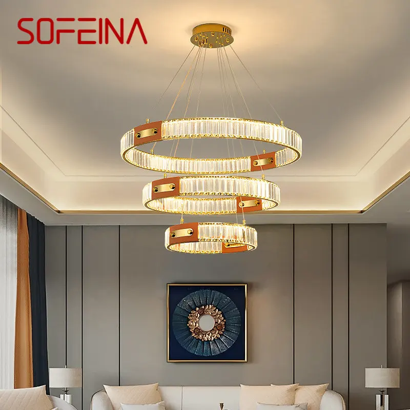 

SOFEINA Nordic Crystal Pendant Lamp Led Modern Creative Ring Light Luxury Chandelier For Living Dining Room Villa Decor