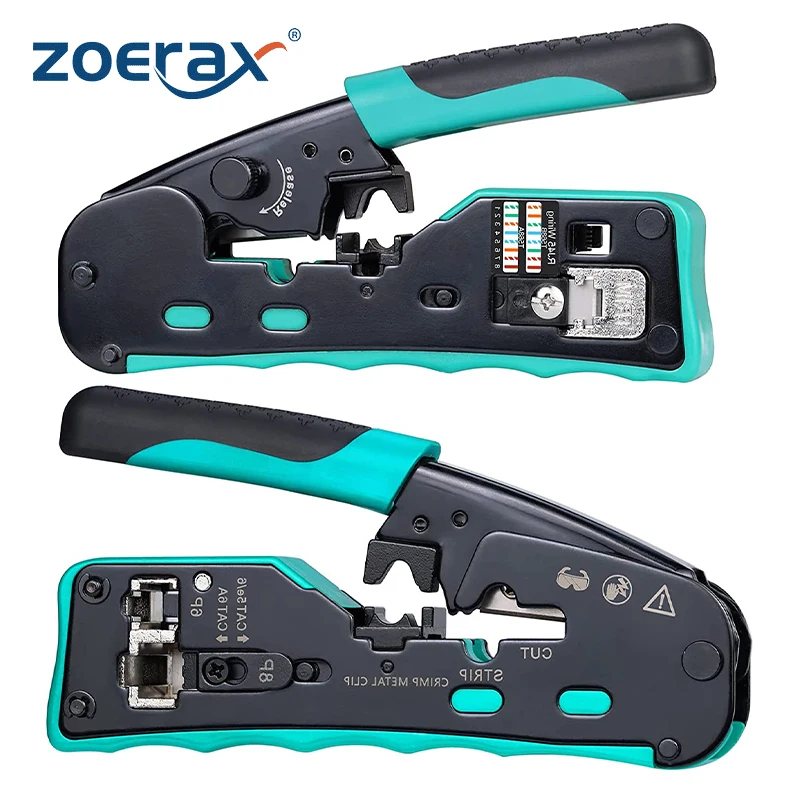 Zoerax Pass Through Rj45 Crimp Tool Cat5e Cat6 Cat6a Cat7 Crimping Tool para Rj11 Rj12 Standard Conectores de Passagem Rj45