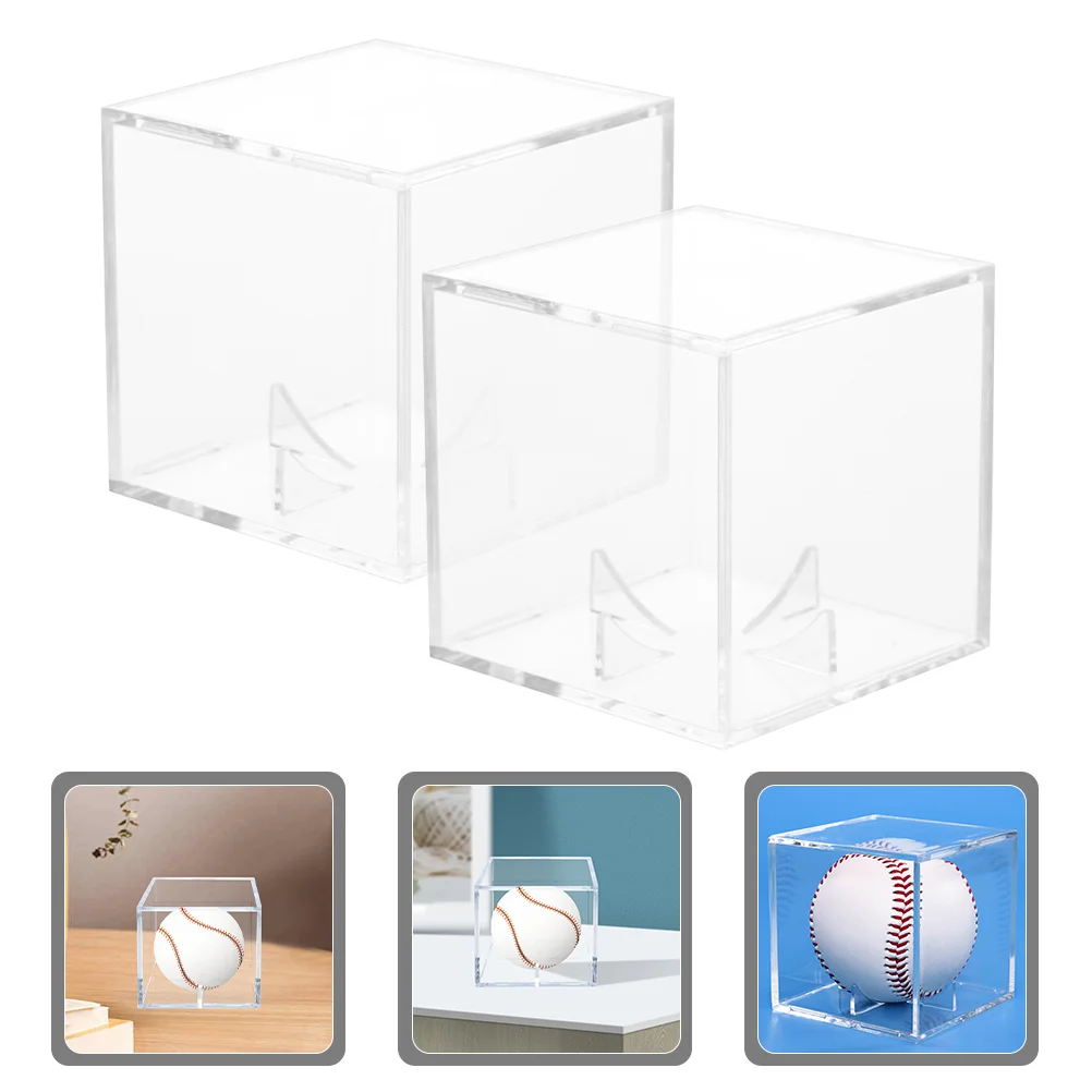 

2 Pcs Highly Transparent Square Acrylic Baseball Dustproof Storage Display Box Collection 2pcs
