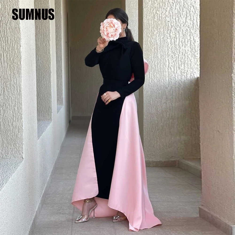 

SUMNUS Black Pink Casual Dubai Arab Vintage Long Sleeves Evening Dresses Dress Formal Prom Gowns For Women 2024 Ankle Length