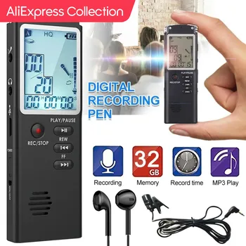 AliExpress Collection 디지털 음성 녹음기 미니 스파이 전문 딕터폰 오디오 녹음, WAV,MP3 플레이어 포함, 8GB, 16GB, 32GB