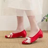 Women's Retro Pointed Toe Embroidered Slip-On Dress Pumps Low-Heeled Summer Spring Dance Shoes for Ladies 4