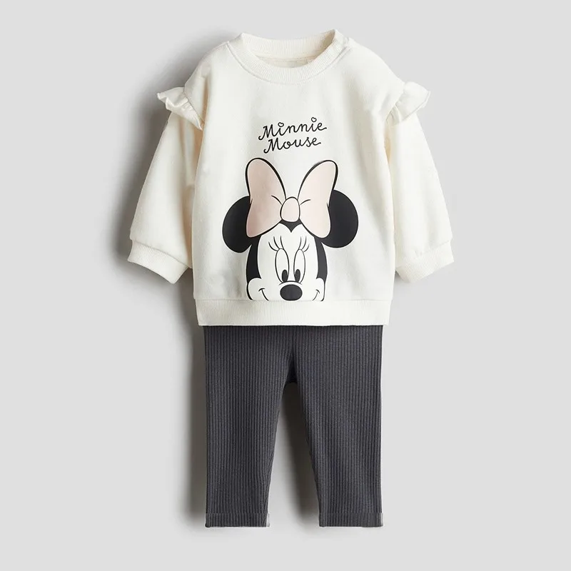 Full-print Minnie Mouse Baby Girls Sweatshirt Set Spring Autumn Clothing Children Tops + Pants Outfits Kids Long Sleeved Suit Kids Clothes Set Two Piece Set Baby Girl Clothing Set