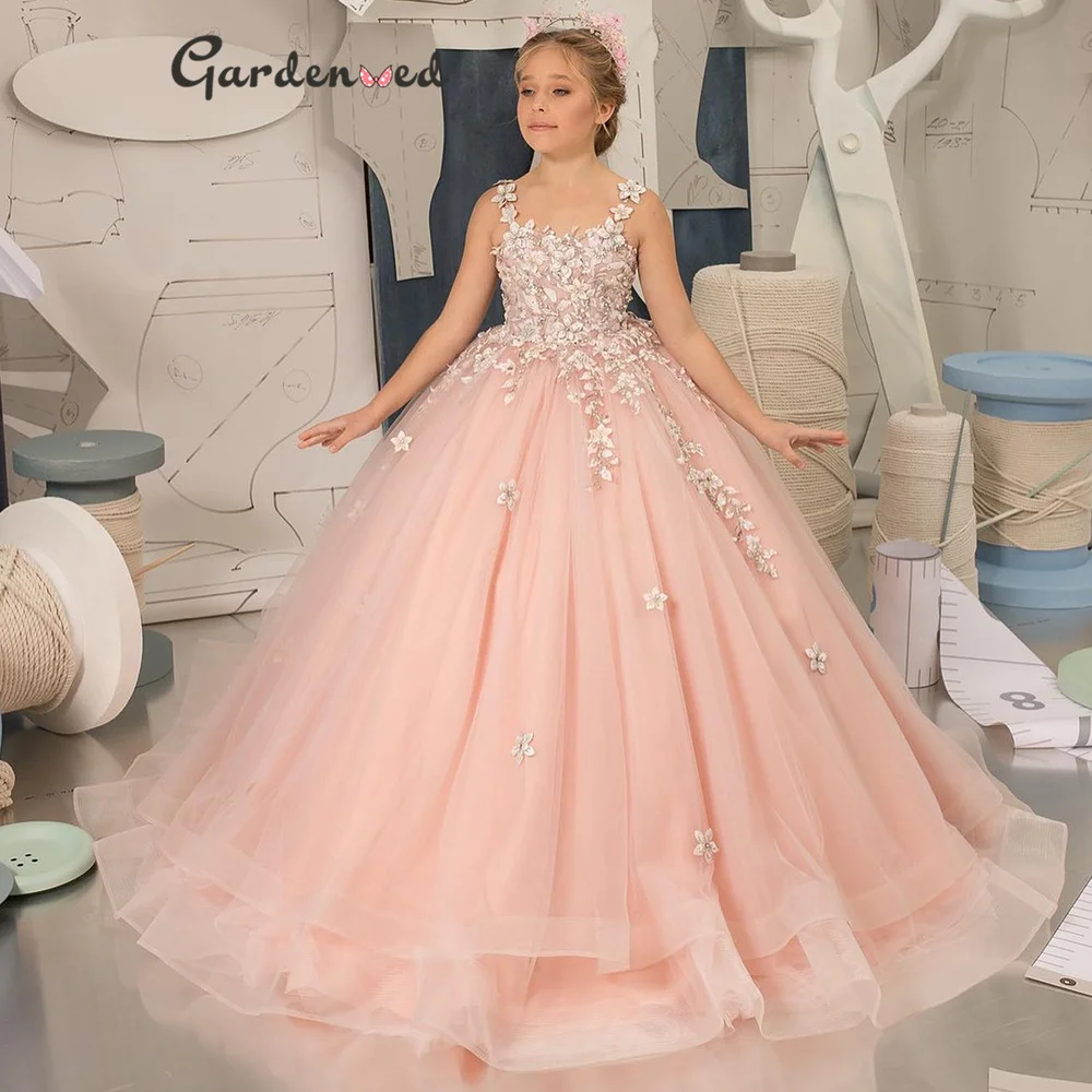 

Flora Girls Princess Ball Gow Tulle Pretty Girl Birthday Evening Party Dress Flower Girl Dresses Baby Kids Wedding Party Dress