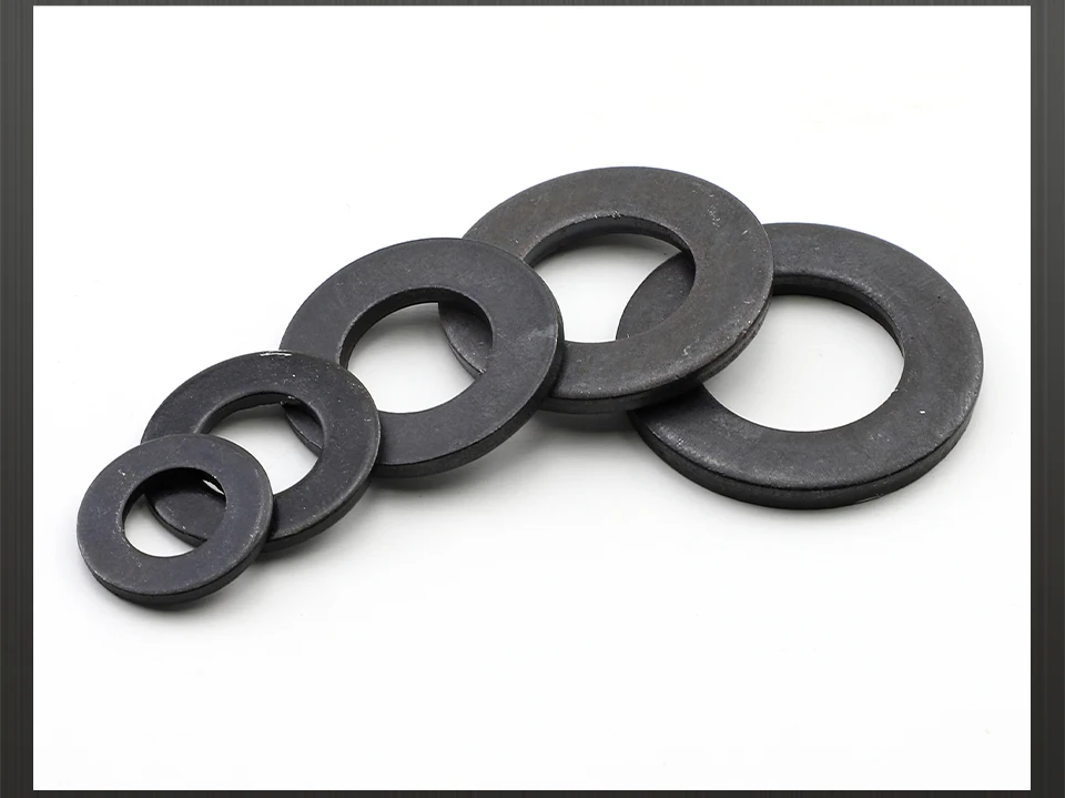 JUIDINTO 1–100 Stück schwarze flache Unterlegscheiben aus Kohlenstoffstahl M2-M30, einfache Unterlegscheiben für Schrauben, Schrauben GB98 – Detail 7