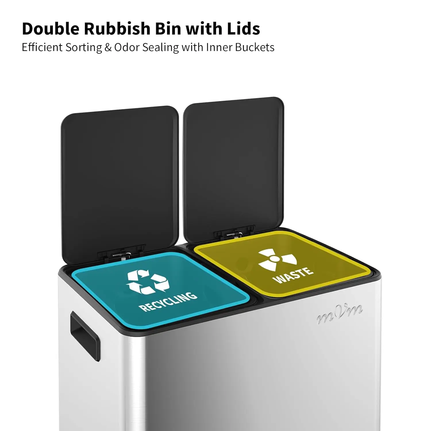 16 Gal Kitchen Trash Can, Dual Compartment Recycle Bin, Stainless Steel Garbage Bin for Home Kitchen Office, Customized 6