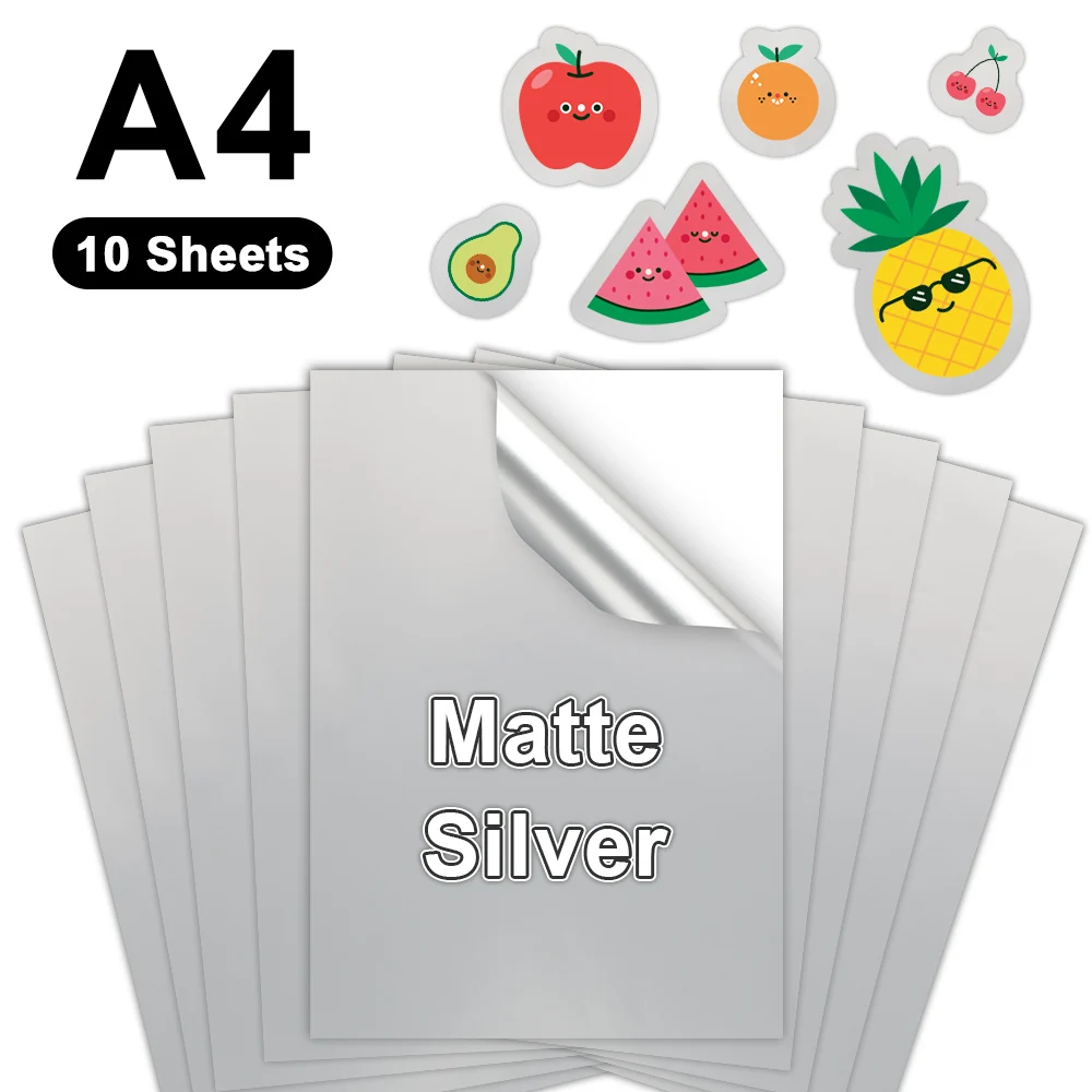 

10Sheet A4 Printable Vinyl Sticker Paper Printer Silver Copy Paper Transparent White Sticker Paper for Inkjet Printer DIY Crafts