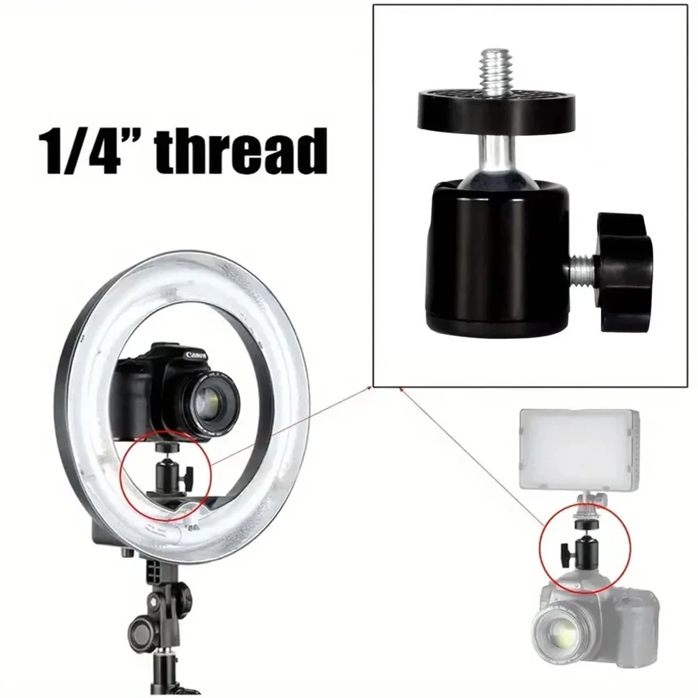 Mini Ball Head 360° Rotating Mount with 1/4" Screw Tripod Swivel Adapter for DSLR Cameras Tripods Monopods Live Streaming Light