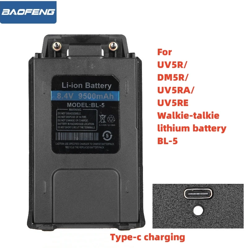Batteria Per Walkie Talkie Baofeng Uv-5R, Caricabatterie Di Tipo C, Batteria Da Bl-5R, 3800Mah Per Walkie Talkie Bf-F8, Uv 5R, Uv5R, Uv-5Re, Uv-5Ra