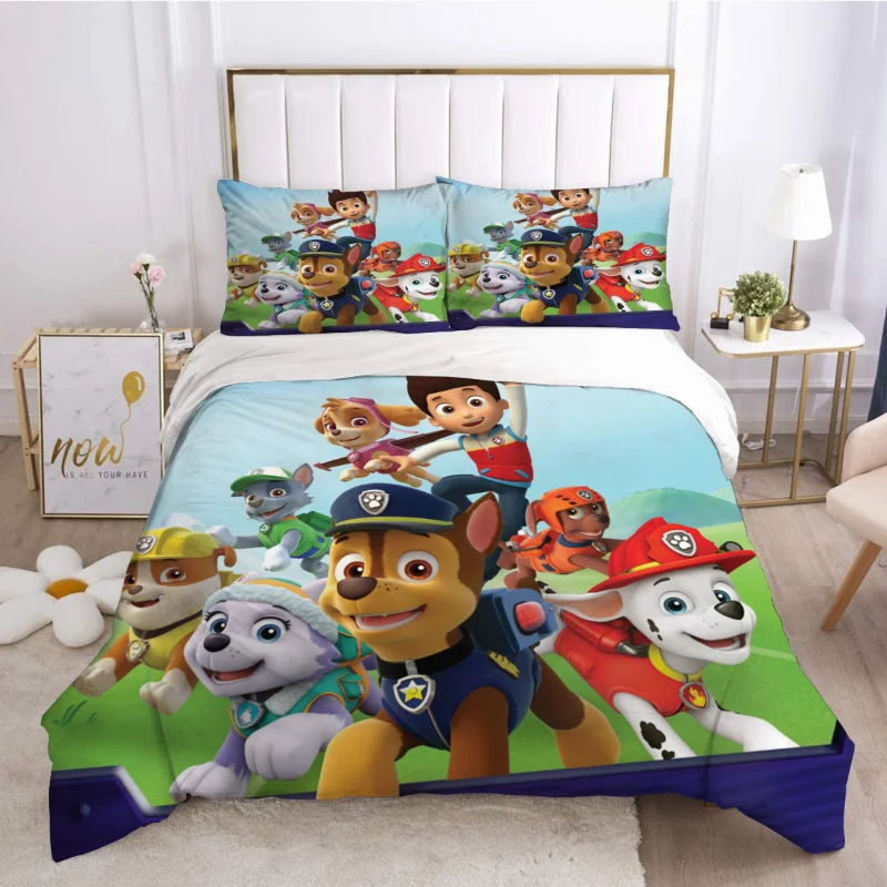 thumbnail image 1 of Juego de cama para niños de la Patrulla Canina, funda de edredón con diseño de perro canino de la Patrulla de Anime, funda nórdica de dibujos animados, ropa de cama para niño y niña, funda de almohada, 1 of 5