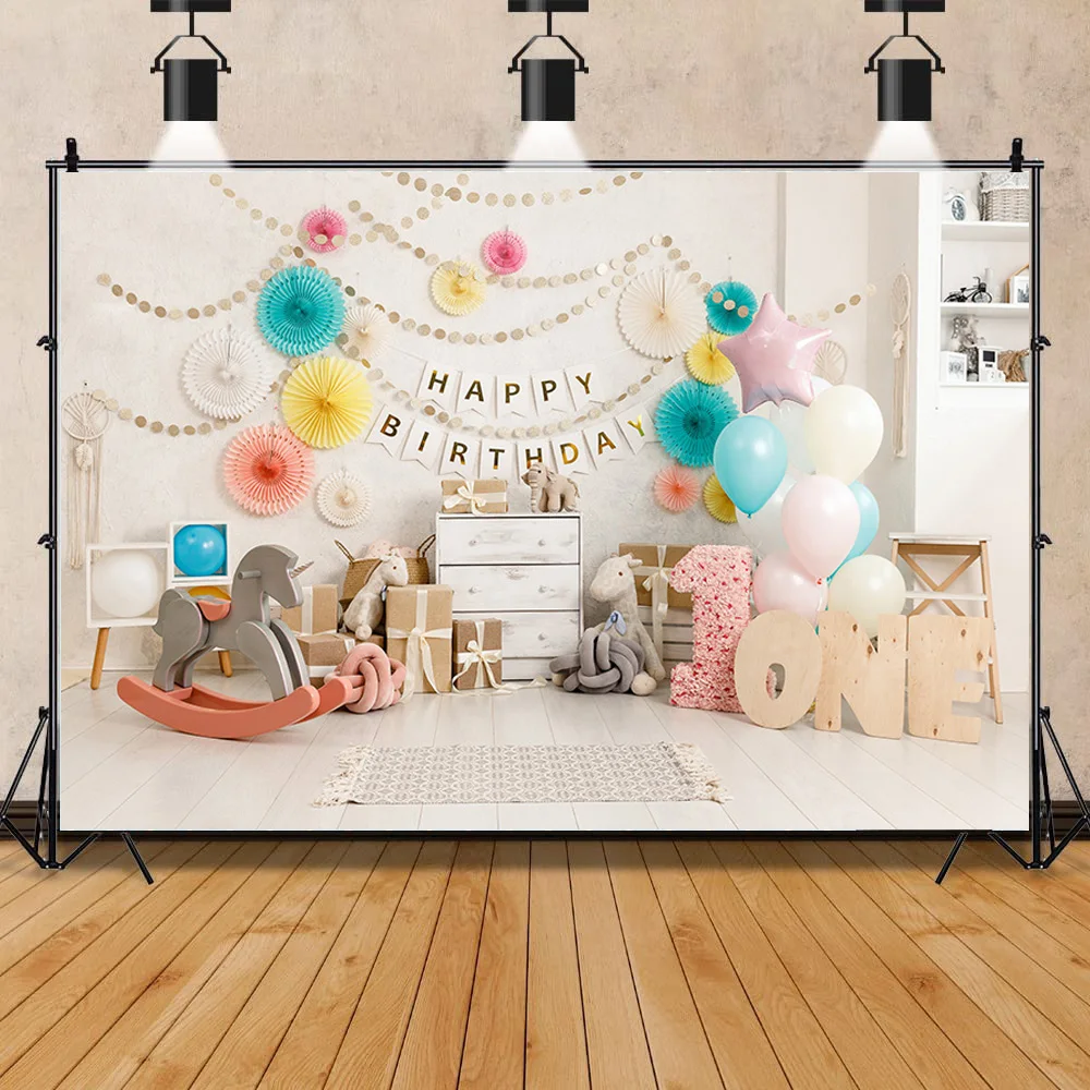 

Children's Happy Birthday Color Balloon Photography Neonatal Colorful Unicorn Studio Background Props ESY-04