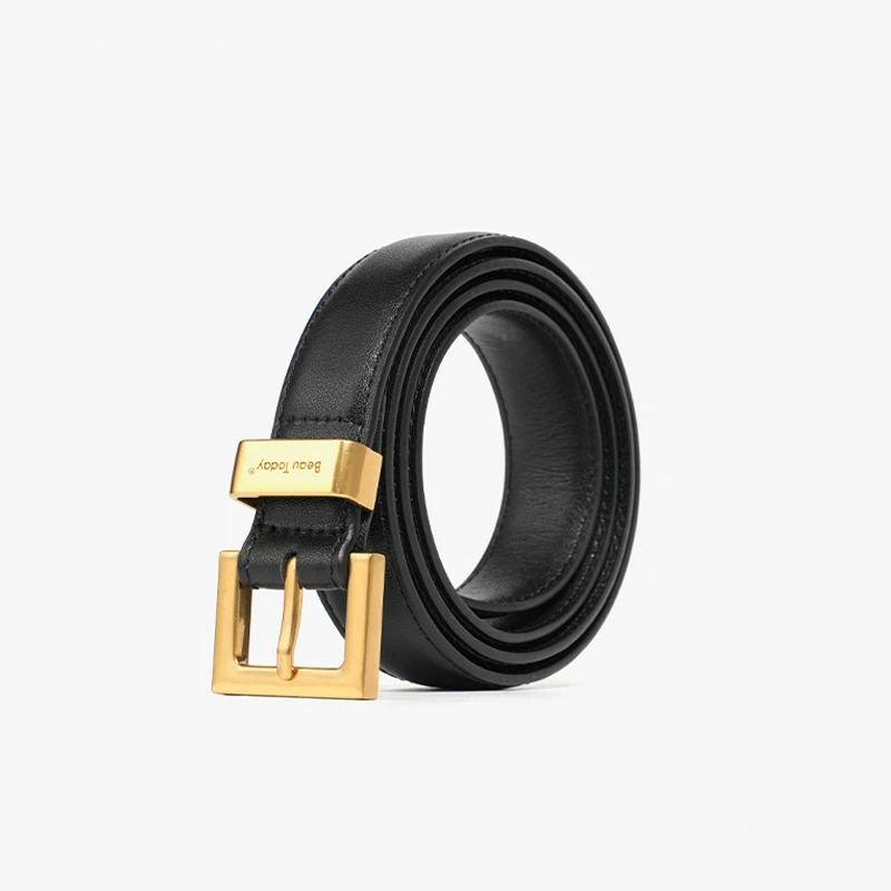 BEAUTODAY Belts Women Cow Split Solid Color Square Buckle
