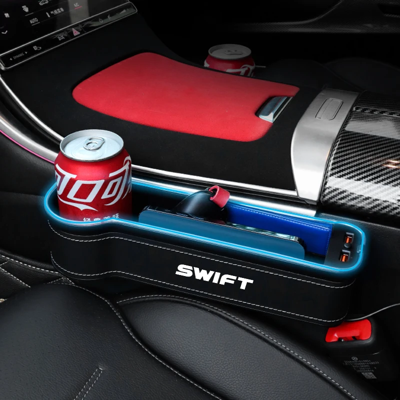 

Подходит для Suzuki Swift ящик для хранения на автомобильное сиденье с цветным светодиодным окружающим светом сотовый телефон/бутылка/кошелек автомобильные аксессуары