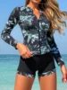 2026 Long Sleeve Zipper Surfing Swimsuit Print Shorts Swimwear Women Two Pieces Diving Clothes Beachwear Bathing Swimming Suit
