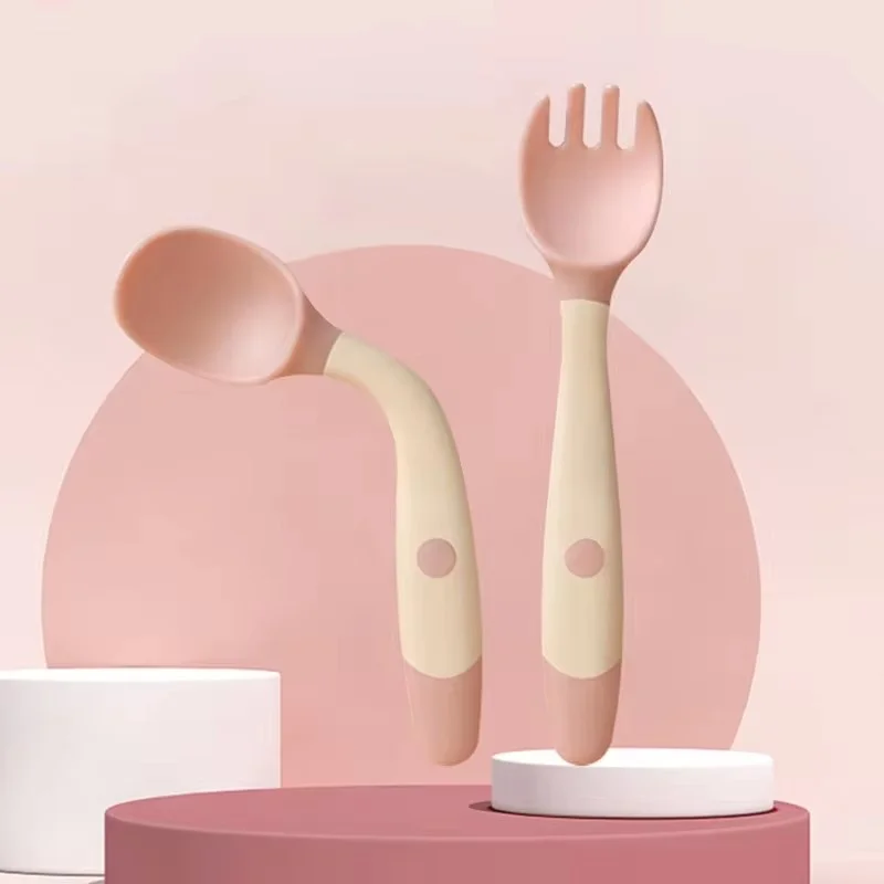 Silicone Cutlery Set Children's Fork and Spoon Meal Training 2pcs/set Soft Bendable