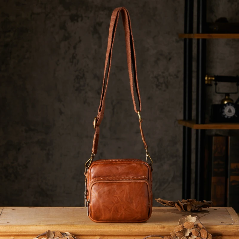 Top Layer Cowhide Leather Messenger Bag Men Handmade Genuine Leather Daily Outdoor Shoulder Bag Fashion Travel Activity Satchels