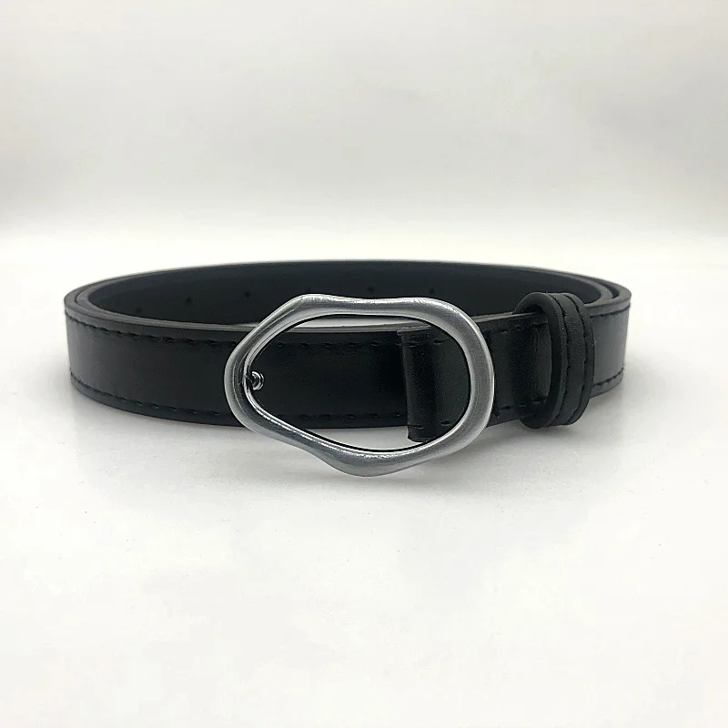 

Korean Style Slim Irregular Metal Buckle Simple Pu Belt 2023 Fashion Niche Unisex All-Matching Thin Belts