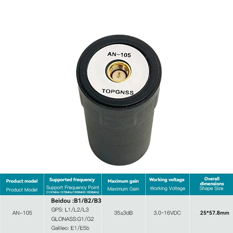 Antenne GNSS Multi-Bandes AN105 Noir IP67 pour Drone RTK