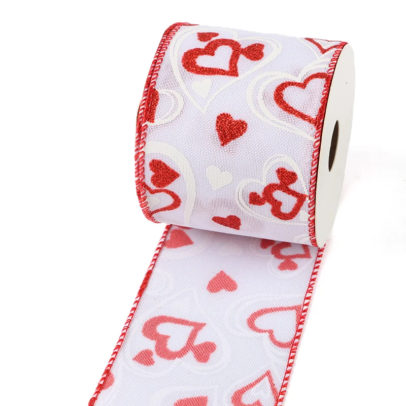 (6 Yards/pack) 63mm Valentine's Day Ribbon Peach Heart Wire Edge Ribbon Holiday Party Gift Box Decoration Atmosphere Photo DIY